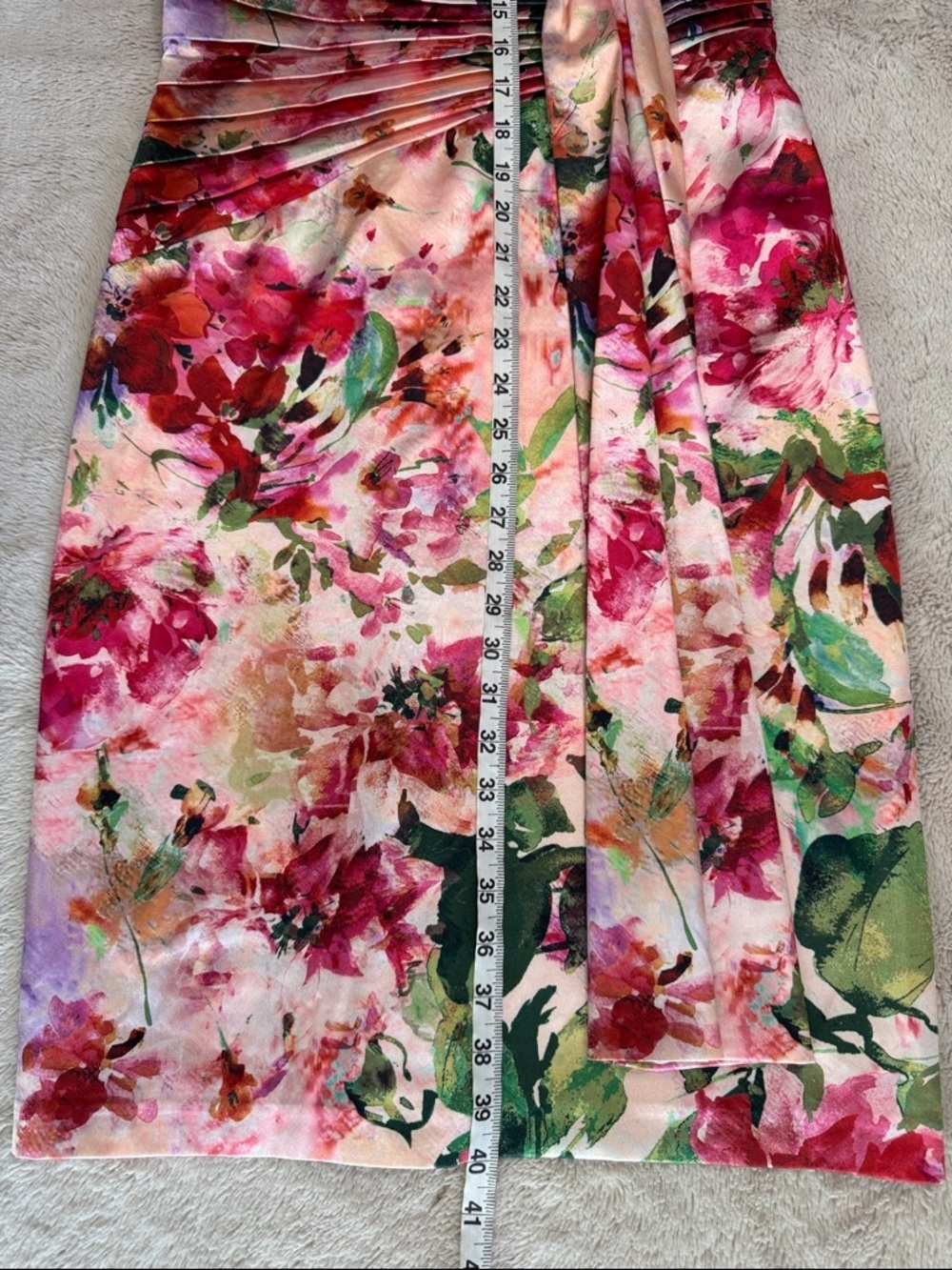 Eliza J Floral Halter Satin-feel Dress in Pink, Green and Red Sz 6 Ruched Sash - Picture 9 of 11